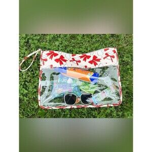 Clear Travel Bag Large | Red Bow Baseball Organizer Pouch Cosmetic Snack Gameday